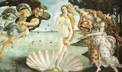 La naissance d'aphrodite. Oeuvre du peintre Italien S.Botticeli, Florence